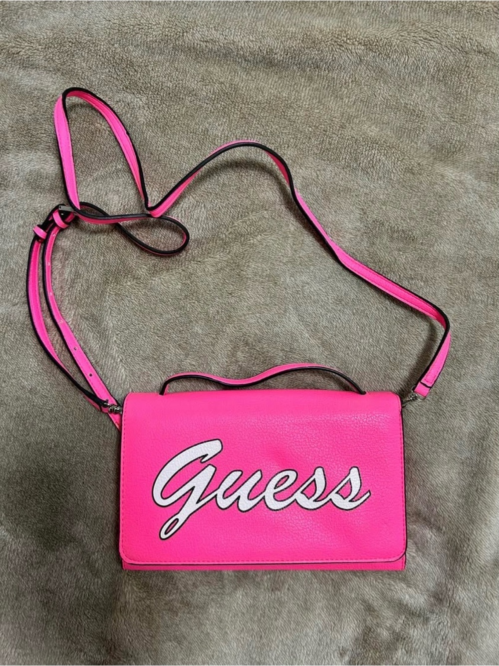 GUESS Hot Pink Crossbody Bag with Script Logo